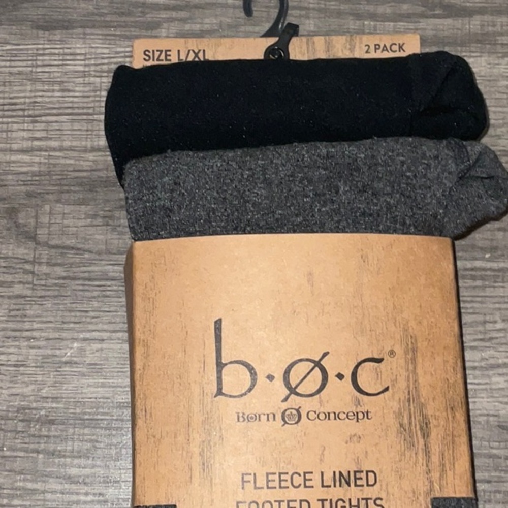 B.O.C. FLEECE LINED FOOTED TIGHTS BLACK GREY 2 PACK SIZE L/CL NWT